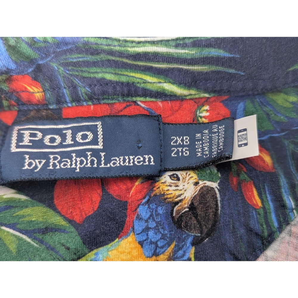 Polo Ralph Lauren Mens 2XB Navy Tropical Parrot Floral Mesh Polo Shirt Big Tall - Picture 8 of 16